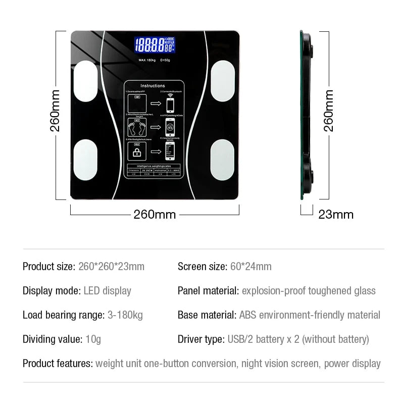 BLUETOOTH SMART BODY FAT SCALE – DIGITAL BATHROOM SCALE WITH APP