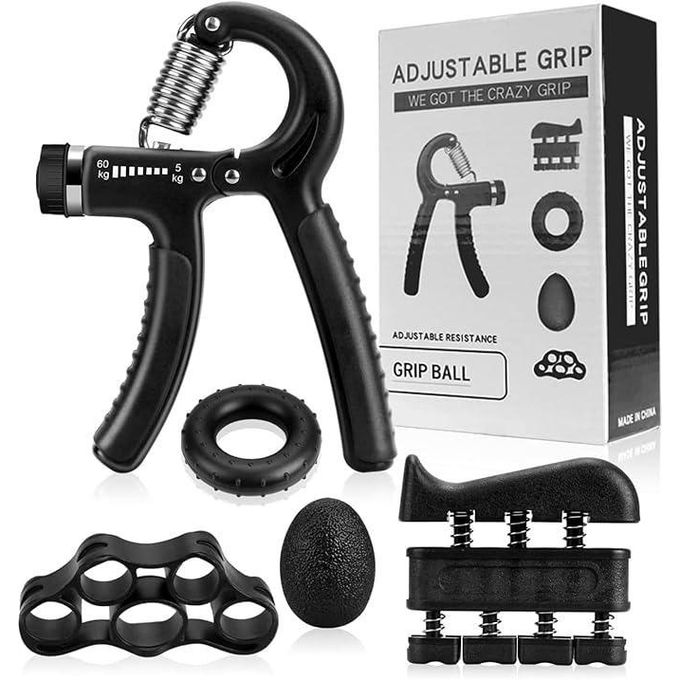 5 IN 1 PCS Hand Grip Strengthener Set Strength Training Equipment Forearm Finger Exerciser, Finger Stretcher, Adjustable Hand Gripper, Exercise Ring & Grip Ball for Injury Rehabilitation,  Athlete, Musicians