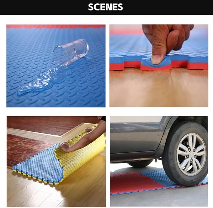 Interlocking EVA Foam, Non-Toxic Foam Floor Mat Tiles, (1 Meter x 1 Meter ),Thickness- 30mm,Red & Blue (4 Mats)